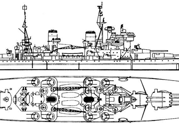 Боевой корабль HMS Howe 1946 [Battleship] - чертежи, габариты, рисунки